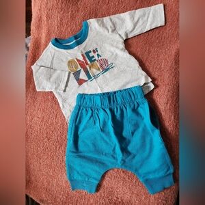 Open Edit Organic Cotton Graphic Tee and Blue Pants Set
